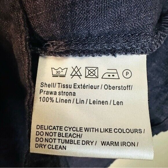 Malvin Hamburg Navy Blue 100% Linen Shirt Dress Roll Tab Sleeve Womens Medium - Picture 7 of 8